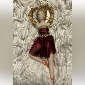 Beautiful hanging Ballerina dancer porcelain and lace Christmas ornament 6.5